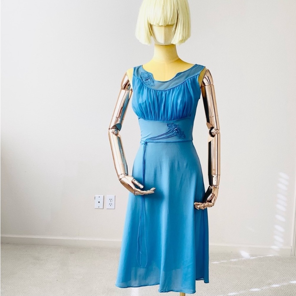 Blue Cottagecore Sleveless Back Tie Dress SZ S